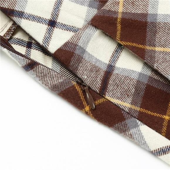 Plaid Skirt for Womens High Waist Aline Pleated Midi Skirts - Picture 4 of 6